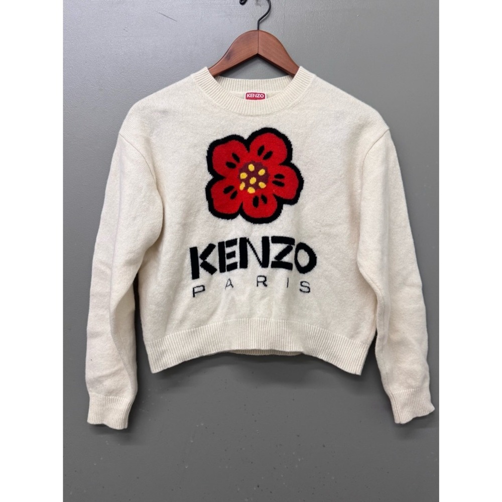 Kenzo Logo Intarsia Crewneck Cotton Blend Jumper Sweater Unisex Size Small
